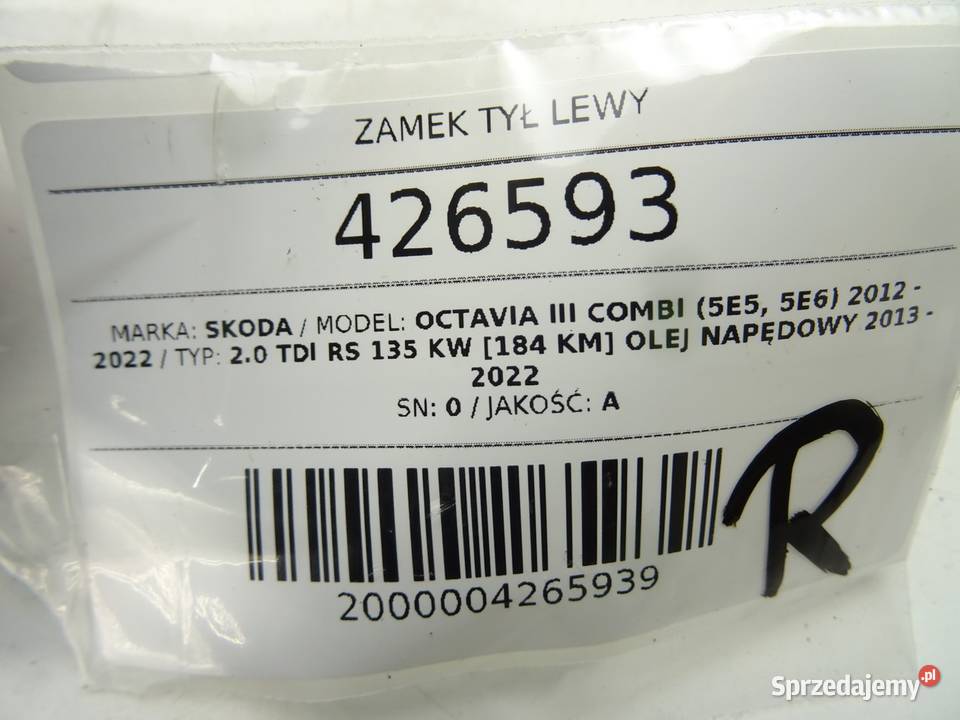 ZAMEK TYŁ LEWY SKODA OCTAVIA III Kombi