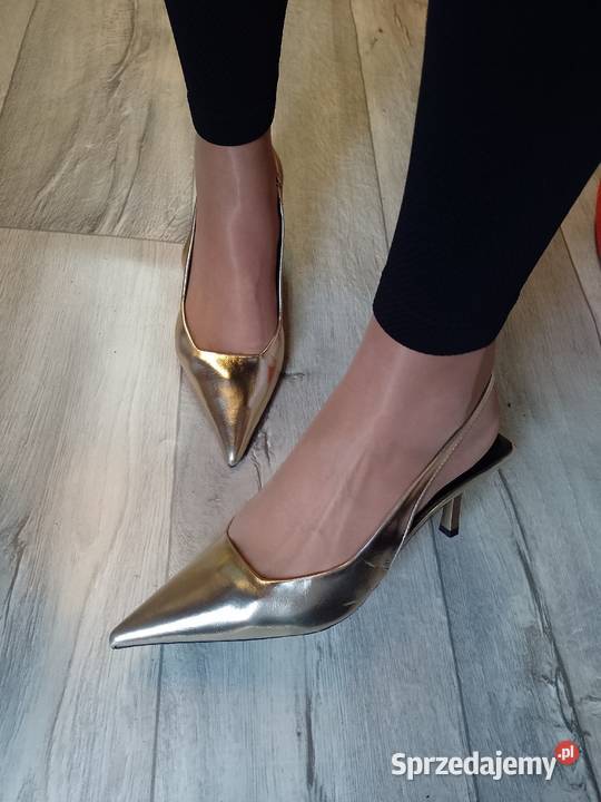 39 Złote czółenka wieczorowe z odkrytą piętą Kraków