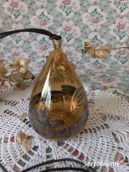 Vintage lampka olejna ze szkła artystycznego Trzebiatów