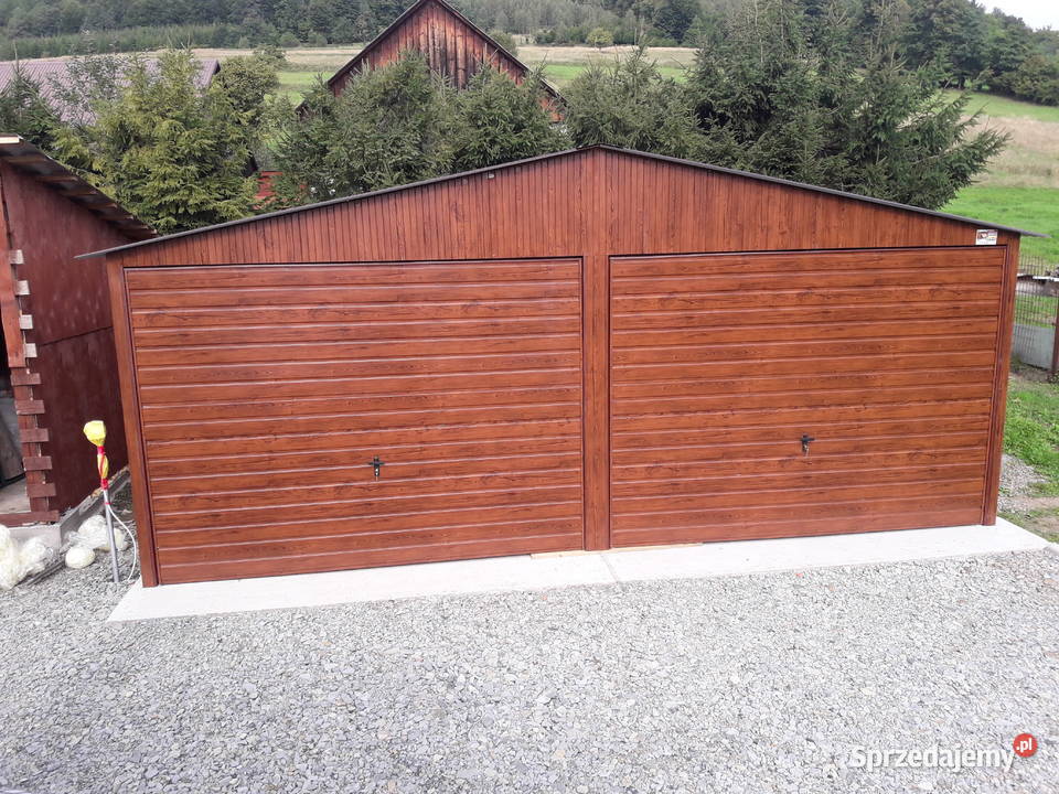 GrzywStal garaż blaszany drewnopodobny 6x6 bramy
