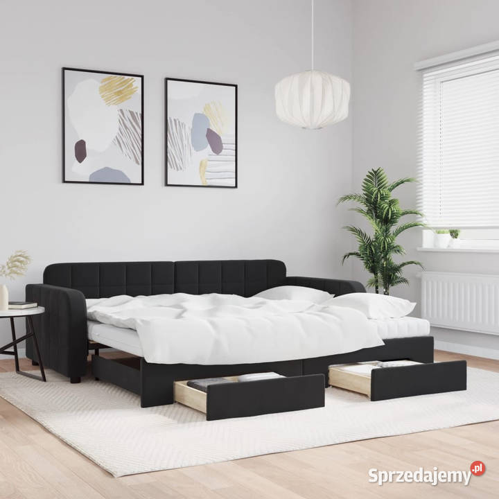 Sofa rozsuwana z szufladami czarna aksamit Warszawa