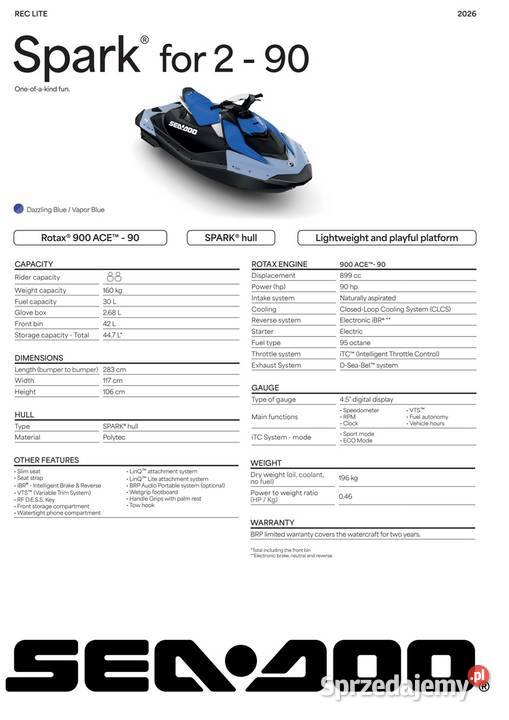 Skuter wodny Seadoo Spark 90 for 2 Dazzling Blue Nowy Sącz