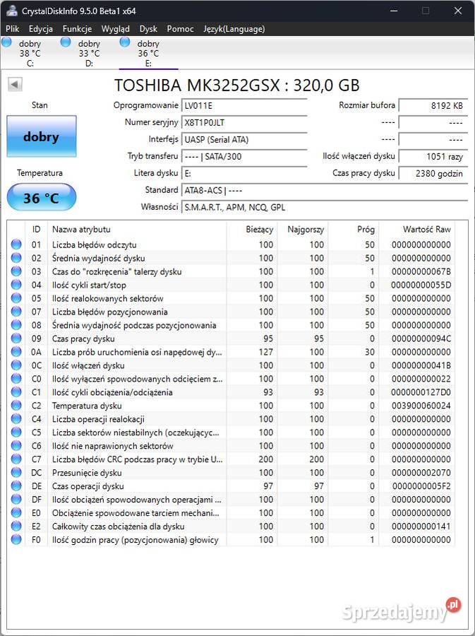 Dysk twardy 25 320GB Toshiba MK3252GSX stan SATA Biała Podlaska