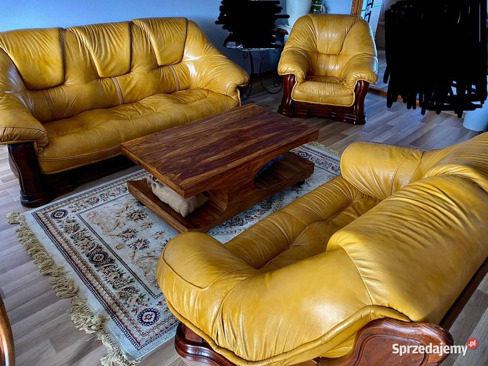 Komplet skórzanych mebli salonowych - 3+2+1 - fotel, kanapa