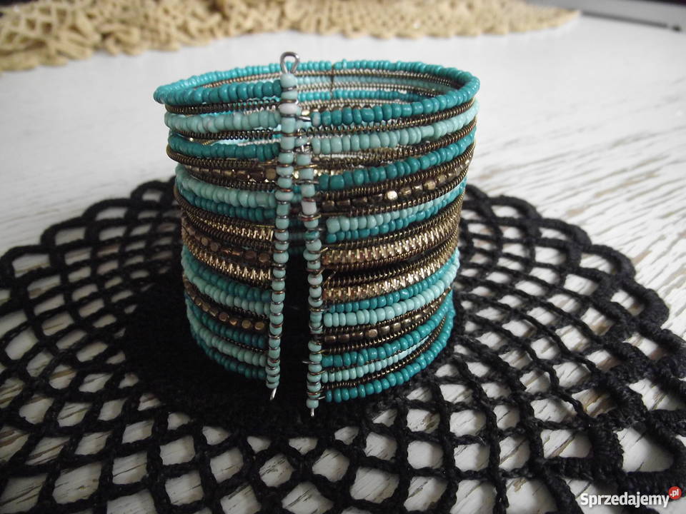 INDYJSKA BRANSOLETA W TURKUSACH I SZMARAGDOWEJ Piła