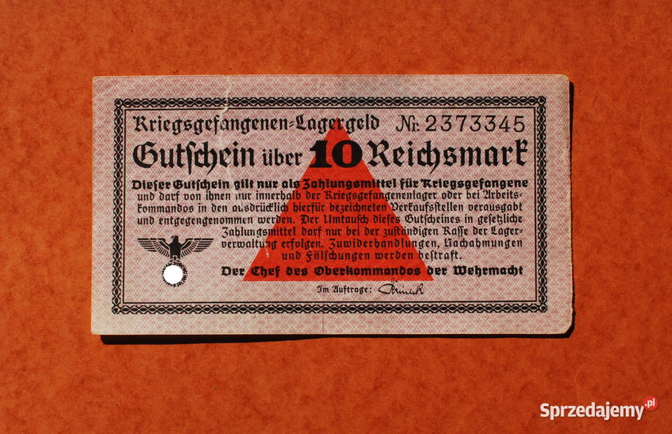 Kriegsgefangenen Lagergeld 10 Reichsmark pomorskie Gdynia
