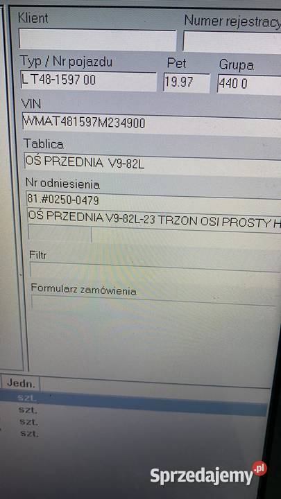 MAN OŚ Przednia V982L23 Belka Zawieszenie ciężarowe opolskie Rzędowice