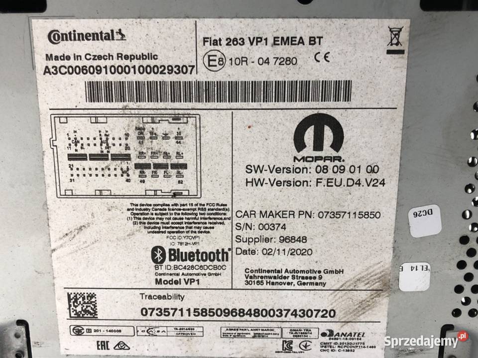 RADIO FIAT DOBLO II 07357115850 ODTWARZACZ osobowe