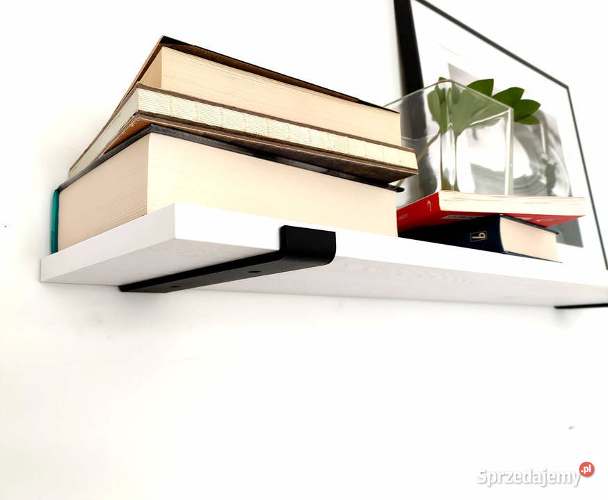 półka biała ze wspornikami czarnymi stalowymi 2cm Szafy, regały, półki Warszawa sprzedam