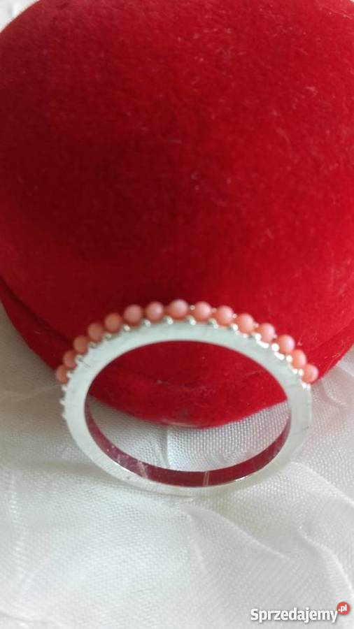 POSREBRZANA OBRĄCZKA Z KORALOWYMI OCZKAMI r 17 Biżuteria dla Pań wielkopolskie Piła