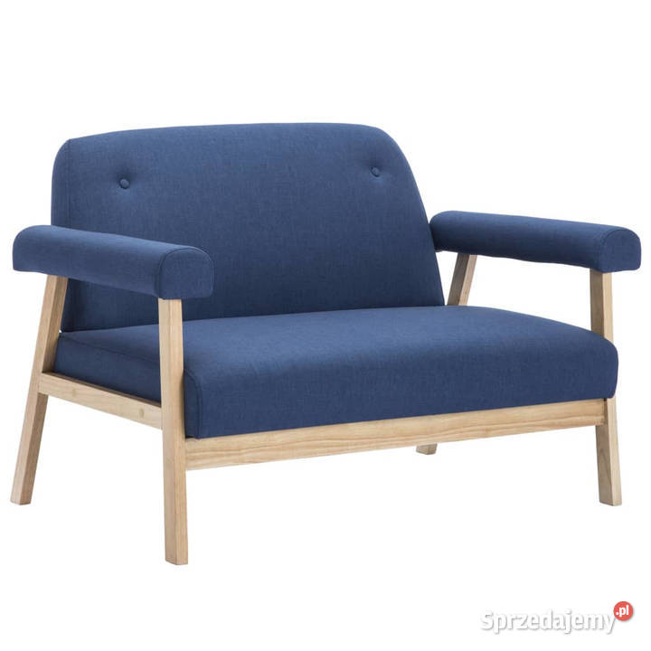 2osobowa sofa tapicerowana tkaniną niebieska Sofy i kanapy