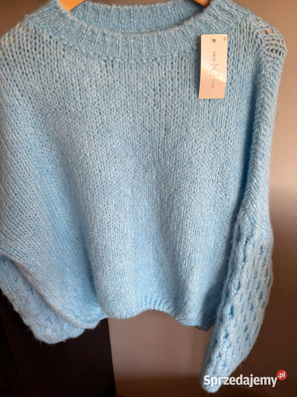 Sweter damski gruby splot oversize niebieski Rozmiar uniwersalny Szczecin