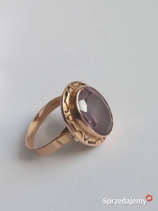 Piękny złoty pierścionek z ametystem próba 585 złoto Wrocław