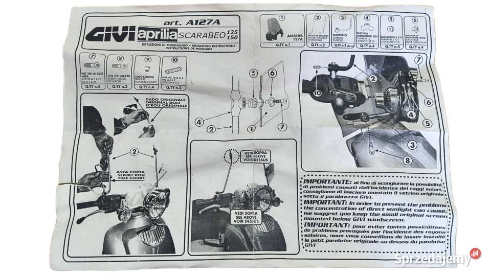 STELAŻ UCHWYT MOCOWANIE SZYBY GIVI APRILIA Bielsk Podlaski
