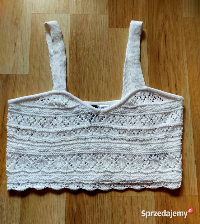 Biały ażurowy crop top HM łódzkie