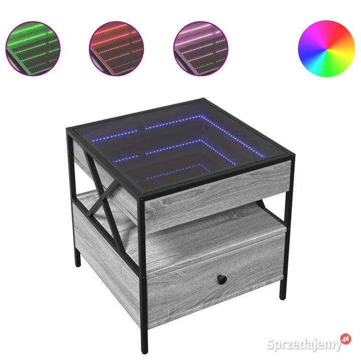 Stolik kawowy z LED Infinity szary dąb sonoma mazowieckie