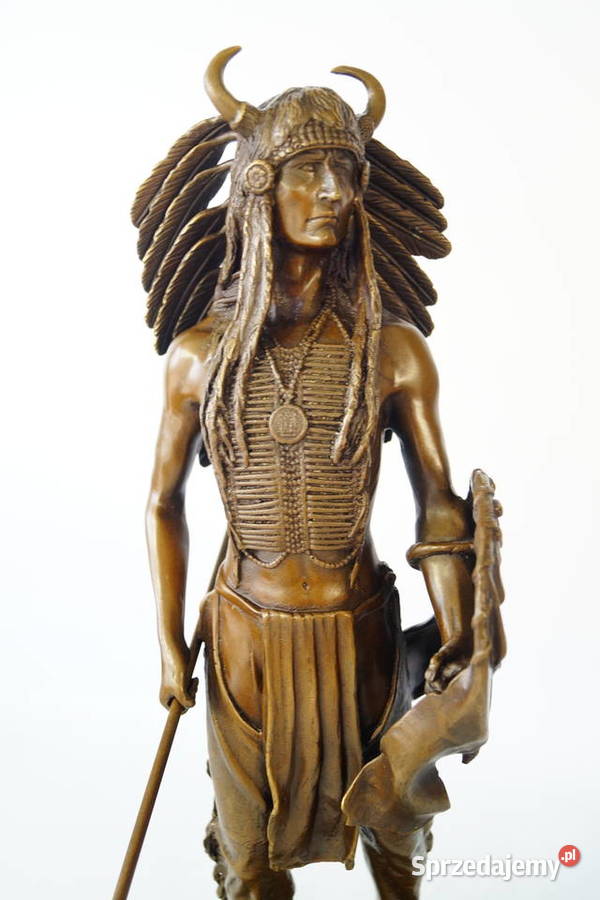 INDIANIN Z BRĄZU rzeźba figura duża wojownik