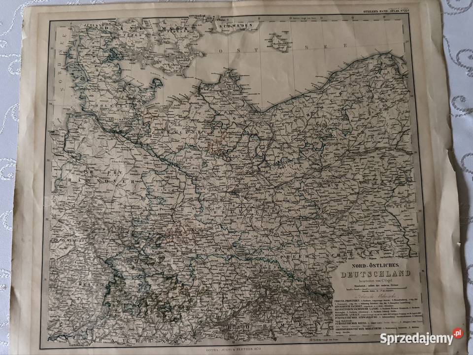 Stara mapa ziem Polskich 1870 Oryginalny Czerwionka-Leszczyny
