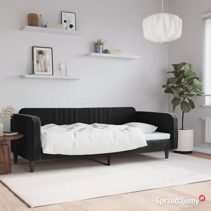 Sofa z funkcją spania czarna obita aksamitem 223cm Warszawa