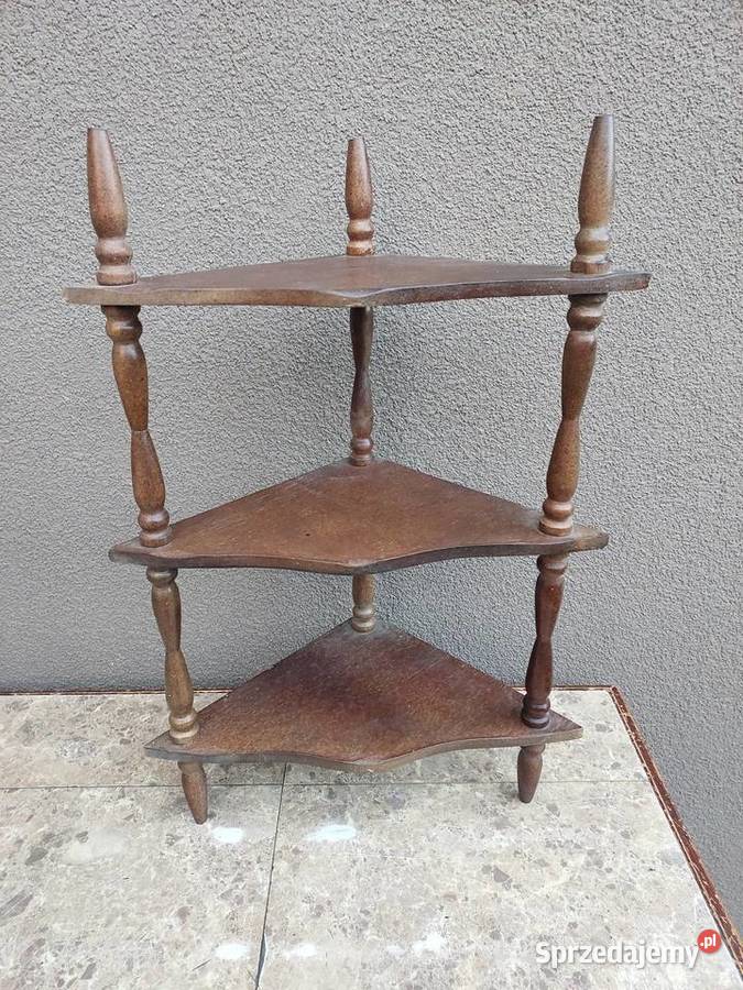 Stara drewniana półka narożna mała etażerka F001 Tczew