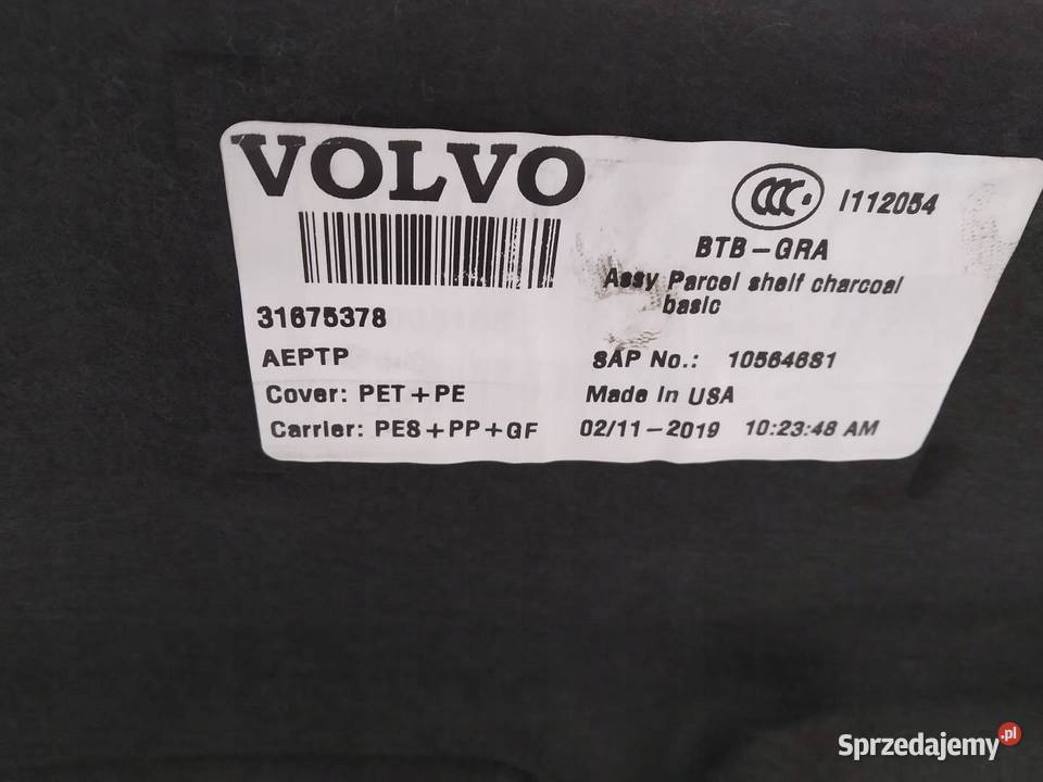 PÓŁKA TYLNA SEDAN 31675378 Volvo S60 III sprzedam