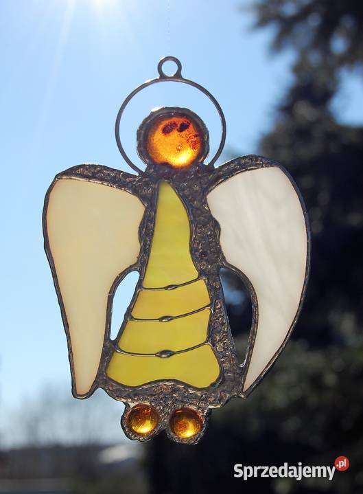 Anioł zielony bursztyn bałtycki witraż Tiffany Lublin