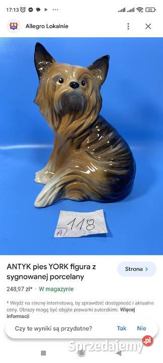MELBA Wyjątkowa porcelanowa figura psa rasy YORK łódzkie Pabianice