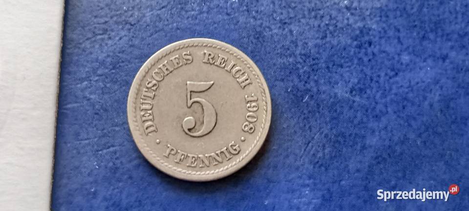 Stare monety 5 fenig 1908 F NIemcy Lesko