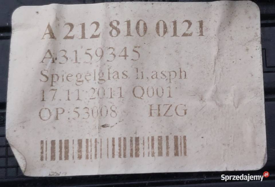 WKŁAD LUSTERKA LEWY MERCEDES W212 A2128100121 sprzedam