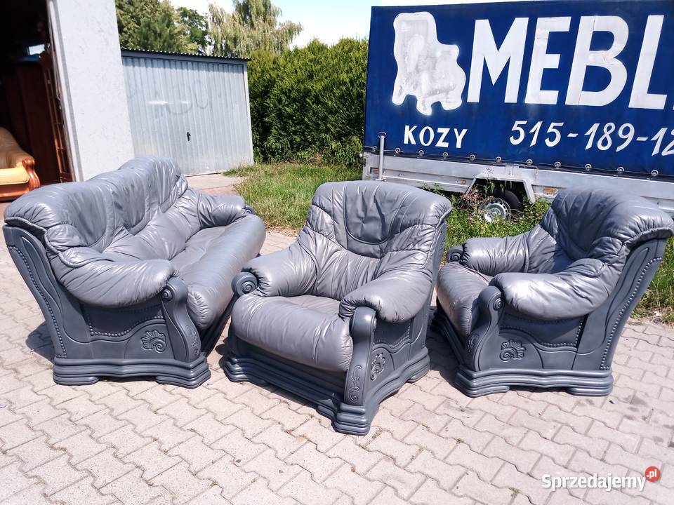 Komplet GREY Szary 311 Dąb Skóra Szara Kozy