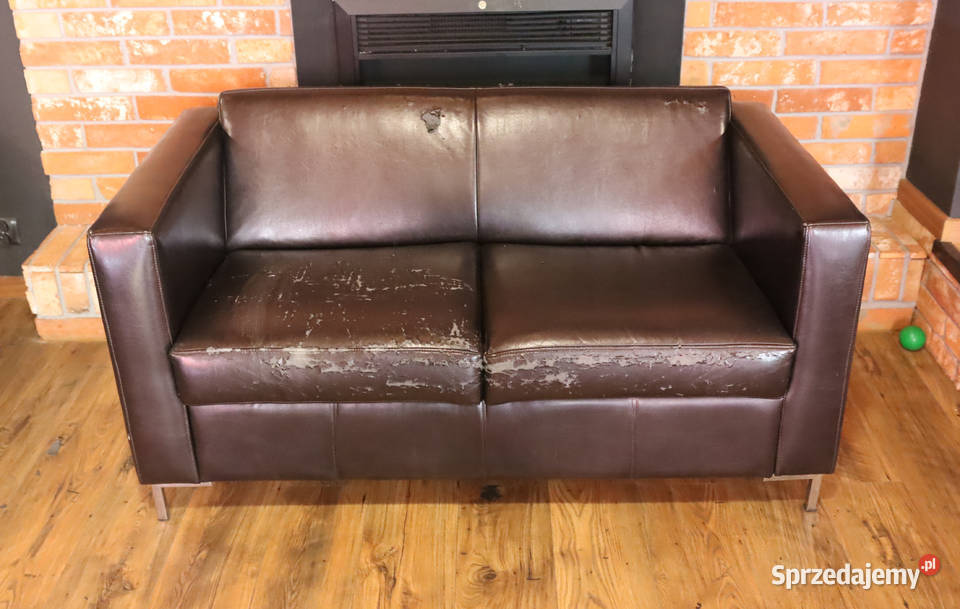 Sofa 2miejscowa brązowa skóra do renowacji