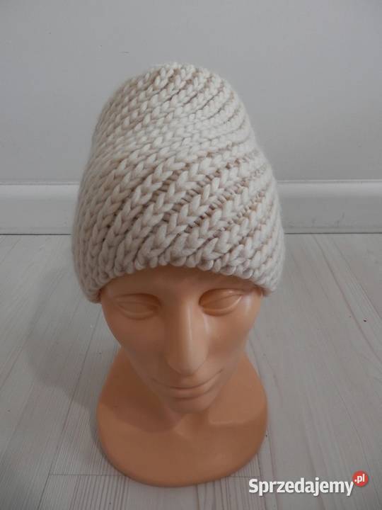 Czapka Zimowa Wełniana Slouchy z Pomponem Gruby