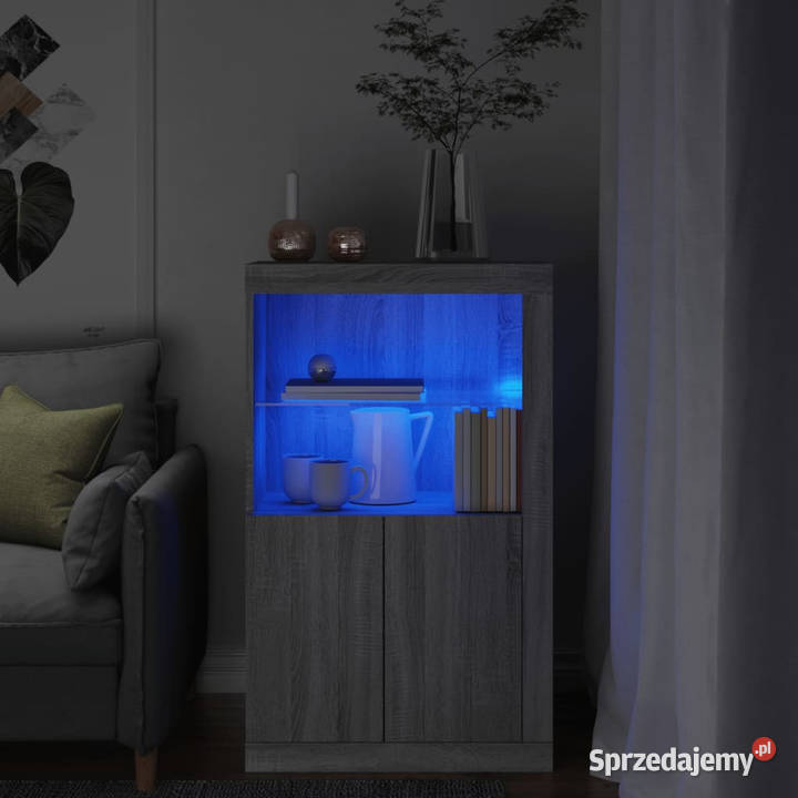 Szafka boczna z LED szary dąb sonoma materiał mazowieckie