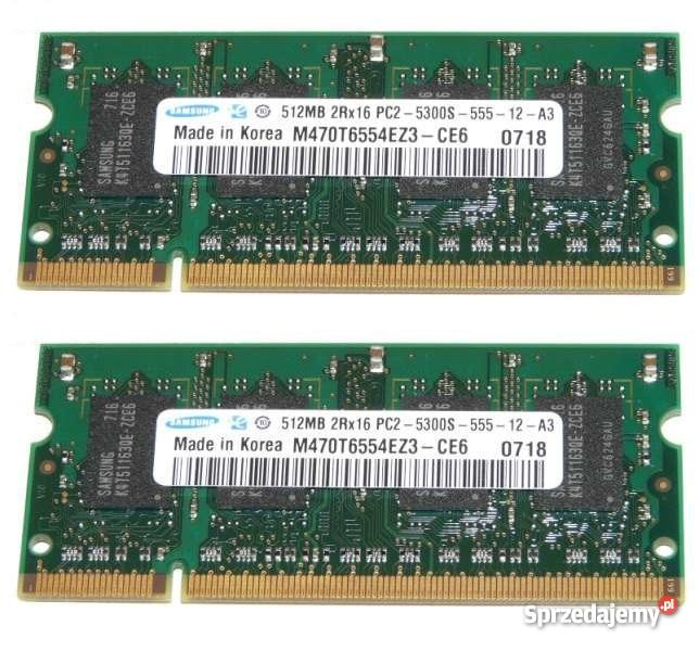 Pamięci Samsung DDR2 2x 512 MB PC5300 do laptopa Warszawa