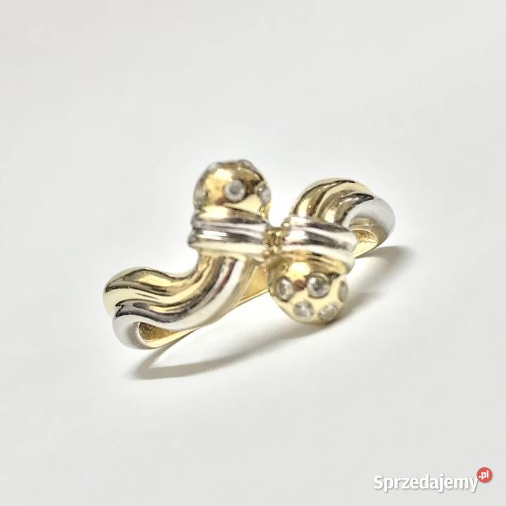 Złoty PIERŚCIONEK 14K żółte i BIAŁE złoto złote Warszawa