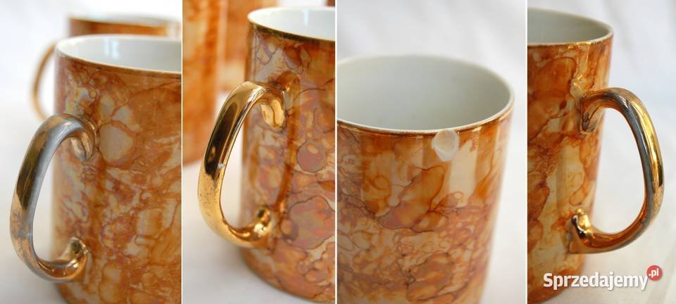 Porcelana Karolina kubki marmurkowe złocone pomarańczowy lubelskie Lublin sprzedam