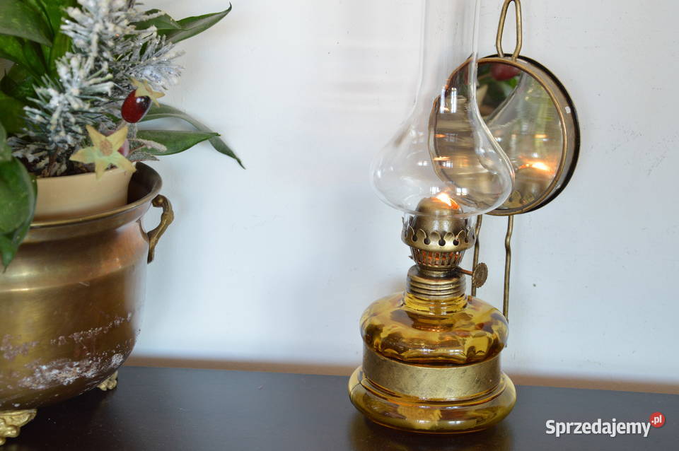 nasza polska szklana LAMPA NAFTOWA z lusterkiem Jastrzębie-Zdrój