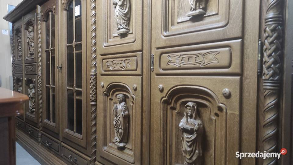 Biblioteka dębowa ręcznie rzeźbiona postaci Sypniewo