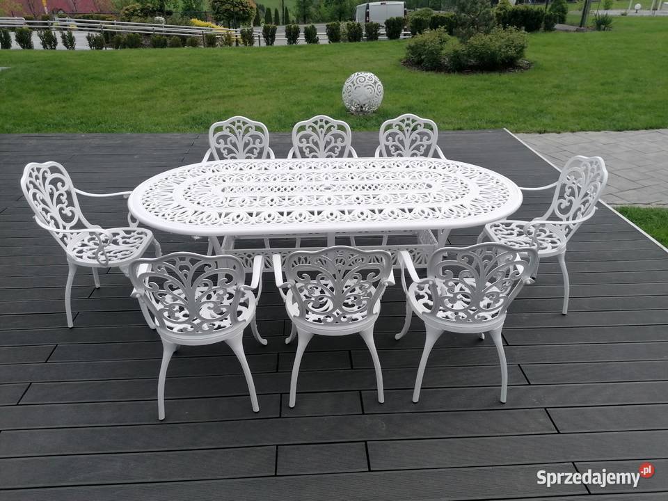 Meble ogrodowe aluminiowe białe komplet 8osobowy metal Tarnów
