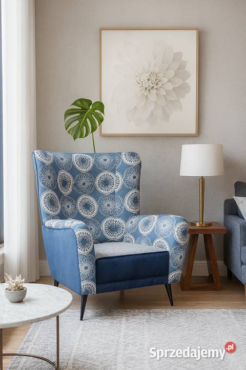 Fotel Uszak Kominkowy Patchwork Skandynawski wielkopolskie