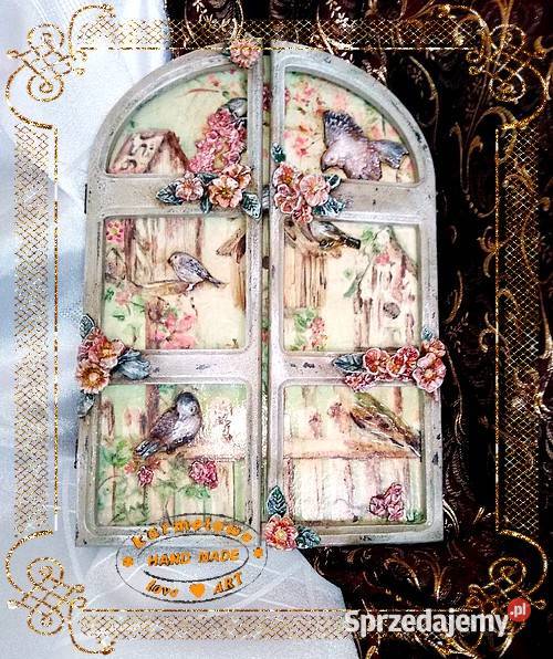 Panel w formie okna decoupage dekoracja handmade