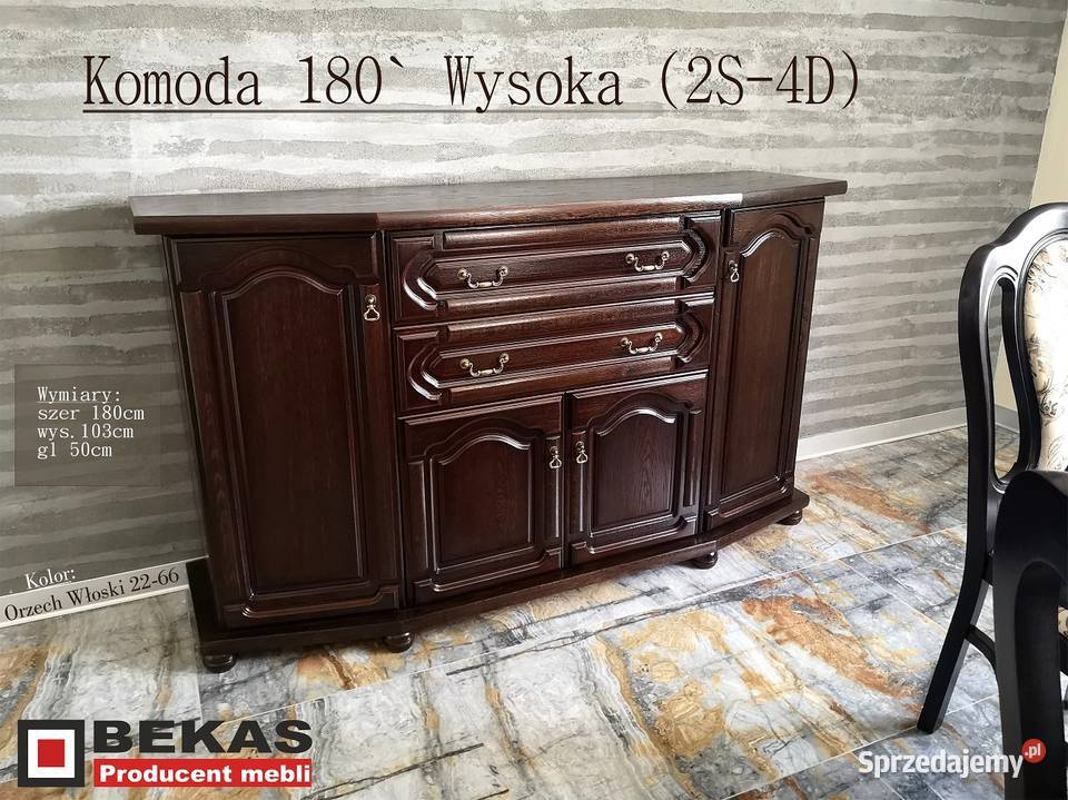 Stylowa Komoda 180 2S4D Orzech Włoski Meble Płock