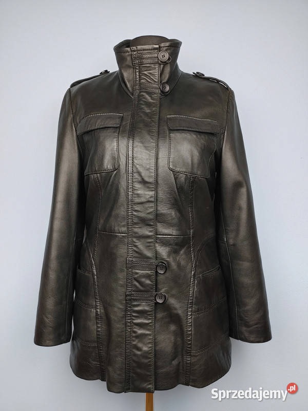 Czarna kurtka damska skóra naturalna kieszeniami Złoczew