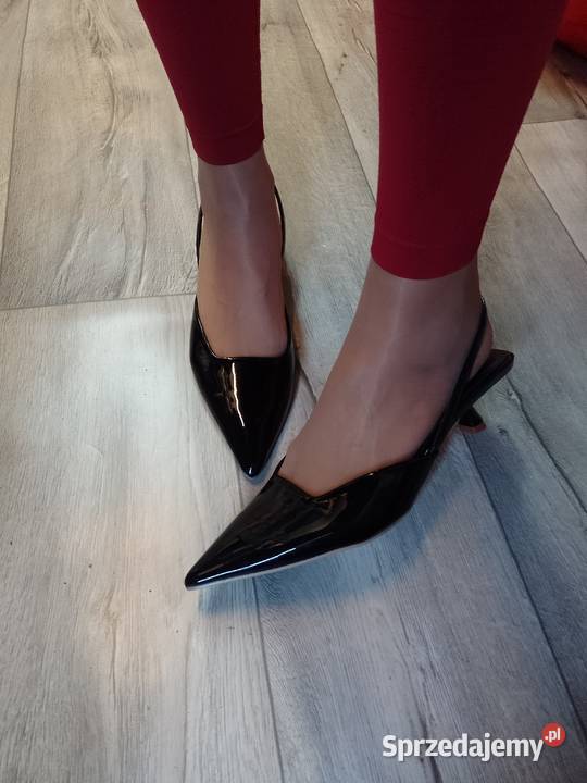 4243 CZARNE czółenka wieczorowe z odkrytą piętą Kraków