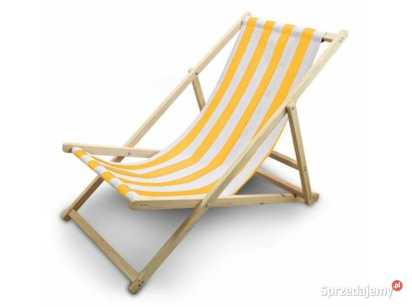 Leżak Plażowy Leżak ogrodowy BiałoŻółte Paski