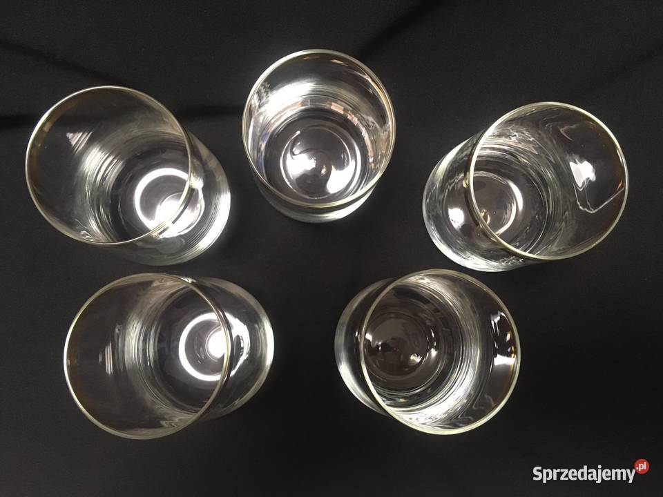 PRL stare szklanki złoty pasek Porcelana i szkło Kołobrzeg