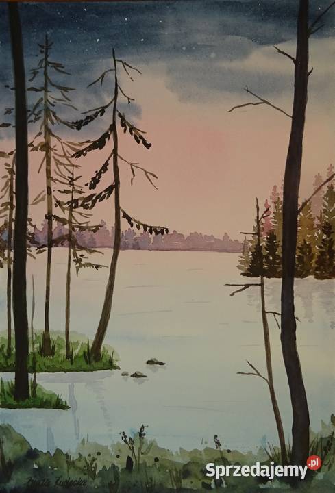 Akwarela Akwarelka Obraz pt Do Brzegu 26 x 18 Kazimierza Wielka