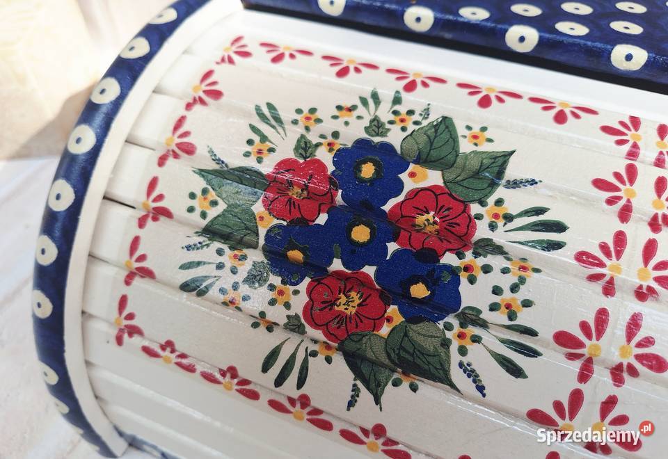 Chlebak z drewna bukowego decoupage Bolesławiec