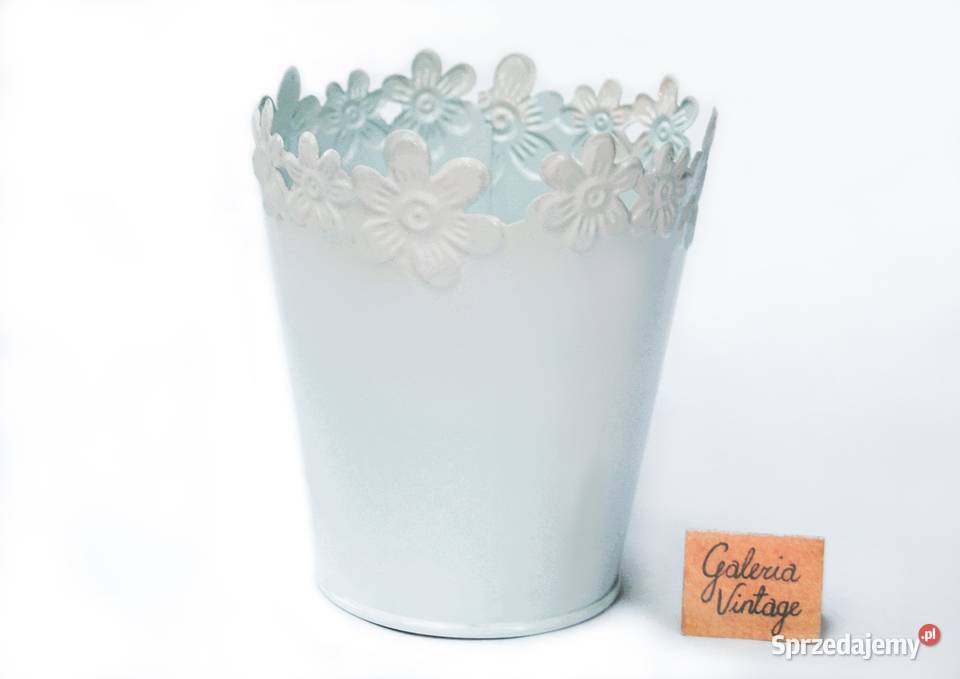 Metalowa osłonka na doniczkę biała ażurowe Wyposażenie wnętrz Lublin sprzedam