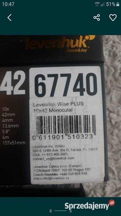 Monokular levenhuk wise plus 10x42 Sporty strzeleckie i myślistwo lubelskie